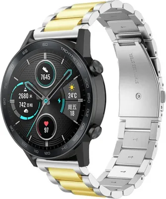Produktbild von Strap-it Stahlarmband - Kompatibel mit Honor Magic Watch 2 Armband 42mm Ersatzarmband Edelstahl Smartwatch Hochwertiges Material Faltschließe für Armband Silber