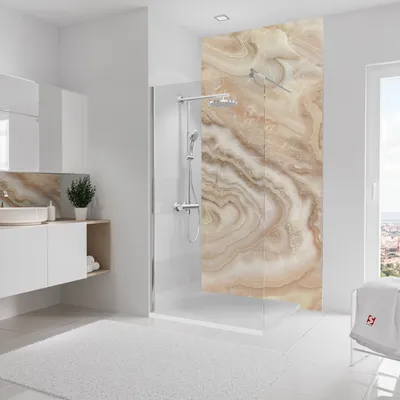 Produktbild von Schulte Duschrückwand Softtouch, 125x255 cm, Wandverkleidung Stein Marmor-Creme, Aluminiumverbundplatte, fugenloser Fliesenersatz, D19012254-833
