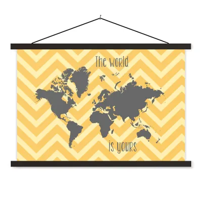 Produktbild von MuchoWow® Textilposter Weltkarte - Grau - Muster 120x80 cm mit schwarzem Rahmen - Wanddeko