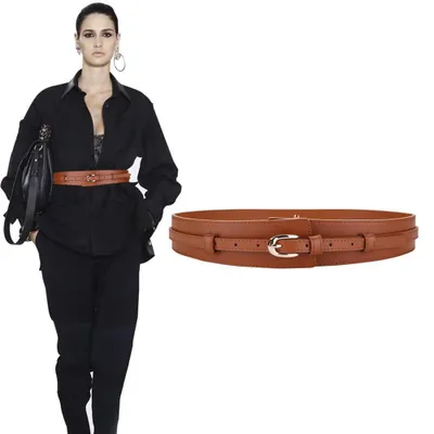 Produktbild von KOEMCY Damen Taillengürtel Breit Wickelgürtel Doppelschicht Ledergürtel Metallsc