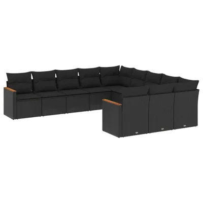 Produktbild von vidaXL 11-tlg. Garten-Sofagarnitur mit Kissen Schwarz Poly Rattan