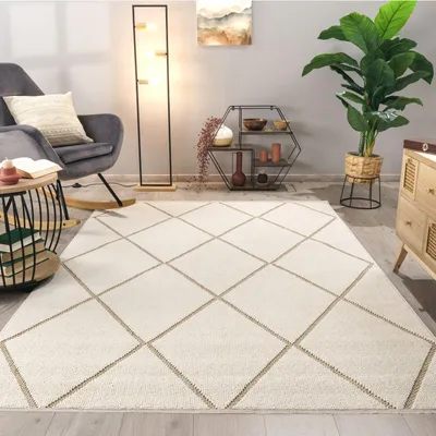 Produktbild von TT Home Wohnzimmer Teppich Esszimmer Kurzflor Modern Skandinavisch Boho Design Unifarben Geometrische Optik 3D Größe 200x280 cm