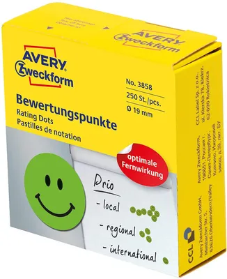 Zdjęcie produktu dla Avery 3858, Zielony, Okrągły, Na stałe, Papier, 1,9 cm, 250 szt.