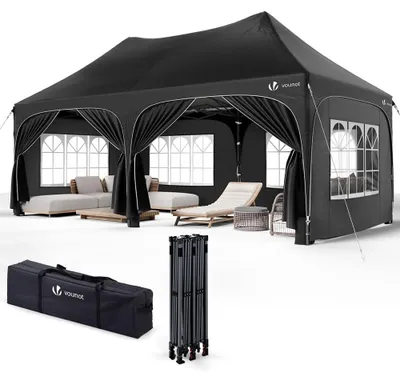 Image de Pavillon de jardin pliant - Tente pavillon - Tente de réception - 3 x 6 m - Noir - Pour extérieur et événements