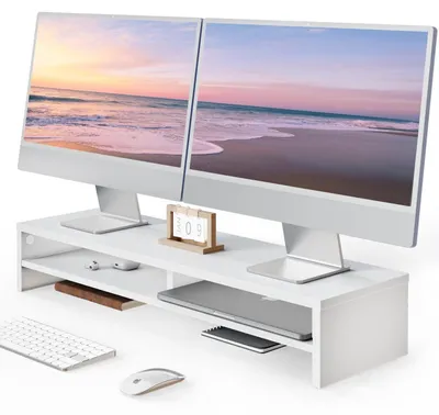 Immagine prodotto di Supporto per monitor da 80 cm, bianco, per laptop, PC, TV, organizer da scrivania