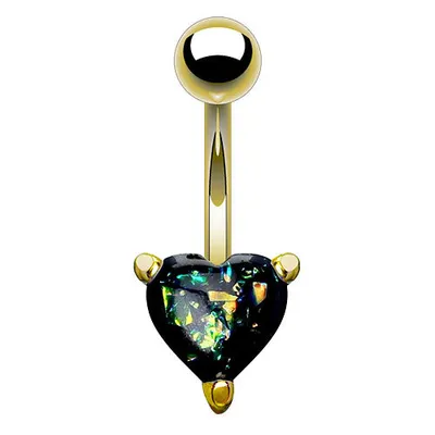 Produktbild von Taffstyle Bauchnabelpiercing Bauchnabelpiercing Banane Stecker vergoldet mit Opal Herz, Dunkelgrün
