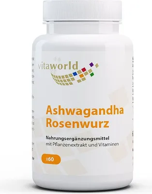 Produktbild von Vitaworld Ashwagandha Rosenwurz Komplex | 60 Kapseln | mit Withanolid & Rosavin | Premium KSM-66® Extrakt | vegan