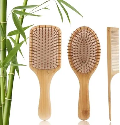Productafbeelding van PromoHome® Bamboe Haarborstelset – Antistatische, natuurlijke borstels voor alle haartypes, 27 cm