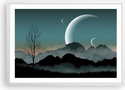 Produktbild von Gerahmtes Poster - Weißer Rahmen - Himmel Nacht Illustration - 70x50 cm - Wand Bild - Wanddeko - Wandbilder - Kunstposter - Wandposter - Bilderrahmen - Bilder - Kunstdruck - Wandbild - P2WAA70x50-4143