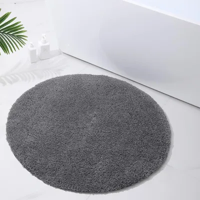 Produktbild von Runder Badteppich, 90 cm Durchmesser, in Grau, mit weichem Mikrofaser-Obermaterial und rutschfester Gummibackseite