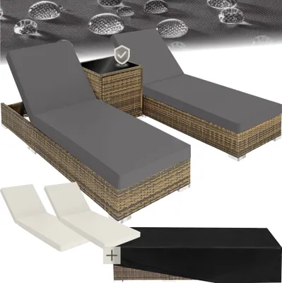 Produktbild von 2er Set Rattan Sonnenliegen wetterfest und UV-beständig