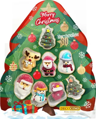 Produktbild von 8 bunte 3D‑Marshmallow‑Figuren im Weihnachtsbaum‑Motiv - Weihnachten Marshmallows Nachbildung 88g