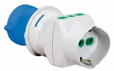 Immagine prodotto di Adattatore industriale spina 2P+T 16A 200-250V 2 prese 2P+T 16A 1 presa italo/tedesca 2P+T 16A Fanton 73090