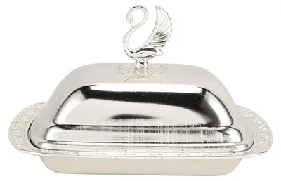 Fruchtschale aus Edelstahl, Retro-Stil, mit Deckel, Silber