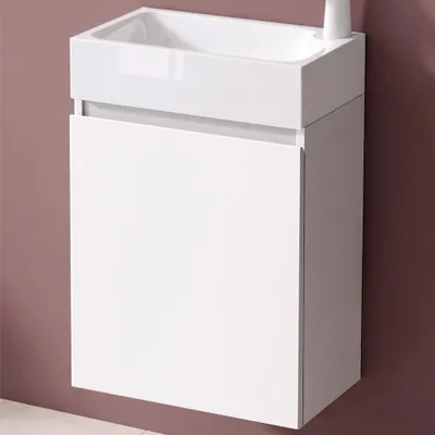 Produktbild von doporro Badmöbelset Waschbecken-Unterschrank für Gäste-WC 46cm in matt weiß Design Waschplatz Wandmontage Pisa 02
