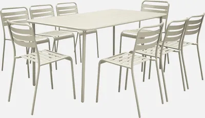 Produktbild von sweeek - Gartentisch Stahl 8 Stühle - Beige