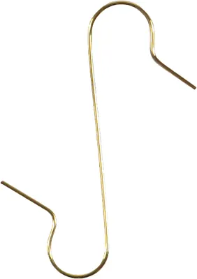 A single gold S-hook on a white background.