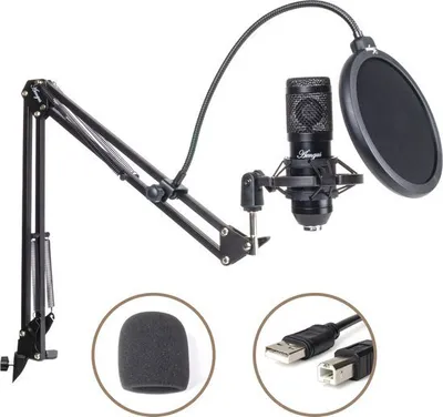 Produktbild von USB-Mikrofon-Bundle - Kondensator-Studio-Mikrofon mit Rundfunkstativ und Popfilter