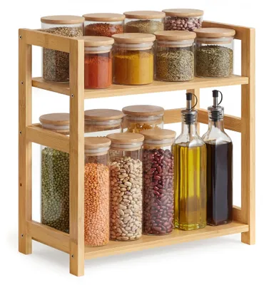 Produktbild von Gewürzregal mit 2 Ebenen aus Bambus | Naturbeige | 41x18,6x41 cm