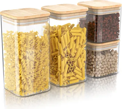 Immagine prodotto di Set di barattoli Arendo con coperchio in bambù, barattoli in vetro 2x 0,8L e 2x1,65L, barattoli per la conservazione, ermetici, vetro borosilicato, bambù, silicone, set di 4, resistenti al calore, ecologici, durevoli, adatti al microonde