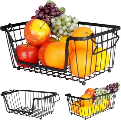 Zdjęcie produktu dla Vilde kosz na owoce etażerka na owoce metalowy kosz do przechowywania owoców i warzyw czarny 32x20x13,5 cm