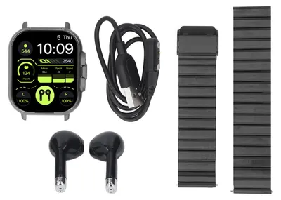 Obrázek produktu pro 2 v 1 chytré hodinky se sluchátky, 2,01palcový HD dotykový displej, Bluetooth volání, fitness tracker, sport pro iOS a Android, černá, ocel