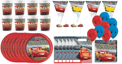 Produktbild von Cars 3 - Kindergeburtstags-Set (55-teilig) Teller Becher Dekoration Servietten Geburtstag Pixar