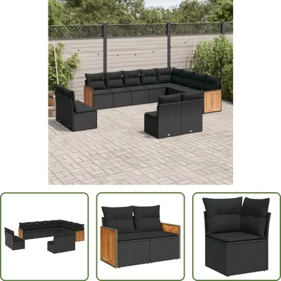 Produktbild von The Living Store 12-tlg. Garten-Sofagarnitur mit Kissen Schwarz Poly Rattan