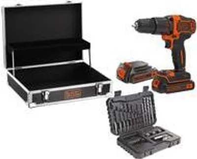 Produktbild von Akku-Schlagbohrschrauber BDCHD18B2FC, 18Volt (schwarz/orange, 2x Li-Ionen Akku 1,5Ah, 32-tlg. Zubehör-Set, im Koffer)