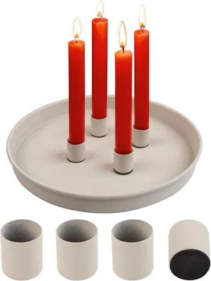Immagine prodotto di Piatto portacandele rotondo, diametro 23 cm, in metallo beige, dotato di 4 supporti magnetici per candele, ideale per la decorazione