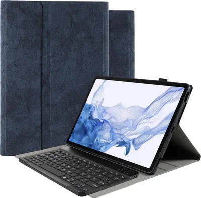 Image de Cazy Housse pour Tablette avec Clavier compatible avec Samsung Galaxy Tab S8 Plus - Étui Clavier Bluetooth QWERTZ - Vintage Bleu