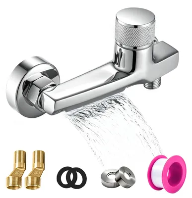 Produktbild von Wasserfall Badewannenarmatur, Duscharmatur Thermostat-Mischbatterie mit 2 Auslässen, Dusche mit Sicherheitstaste Wasserhahn Badewanne, Duscharmaturen Messing, Wannenarmatur