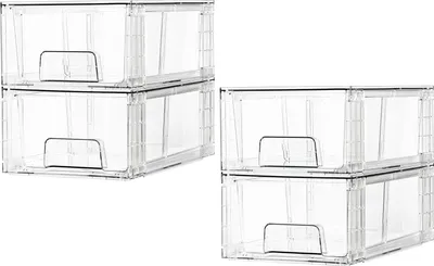 Produktbild von 4-teilige stapelbare Aufbewahrungsschubladen, durchsichtige Acryl-Schubladenorganizer mit Griffen, Aufbewahrungsorganizer für Kühlschrank, Badezimmer, Schrank, Vorratskammer