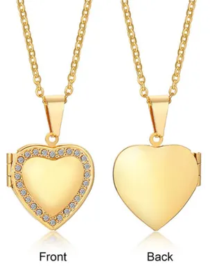 Produktbild von Medaillon mit Foto: Herz Kette aus Edelstahl mit Zirkonia Gold