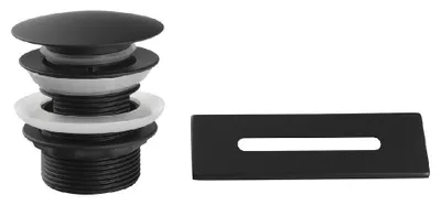 Produktbild von Aqualine SET Überlauf-Abdeckung, Wannen-Ablauf 6/4", klick-klack, Schwarz matt