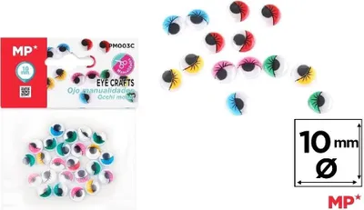 Immagine prodotto di Occhi mobili autoadesivi colorati da 10 mm