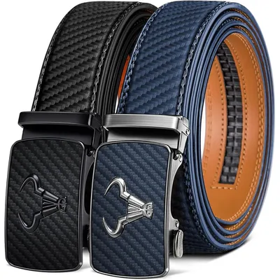 Produktbild von Gürtel Herren 2er Pack Automatikschließe Leder 35mm Breit Verstellbar 120cm Schwarz/Purpurblau