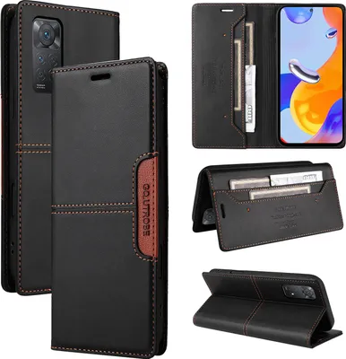 Obrázek produktu pro Pouzdro pro Xiaomi Redmi Note 11 Pro 5G/4G, kožené flipové peněženkové pouzdro s přihrádkou na karty a stojánkem Černý