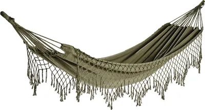 Produktbild von Outdoor Hängematte 100x200cm Baumwollmix mit Fransen Dunkelgrün
