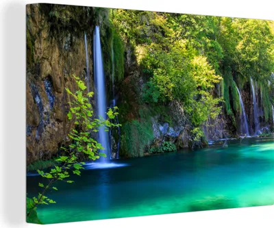 Obrázek produktu pro OneMillionCanvasses® - Obrazy na plátně - 140x90 cm, Národní park Plitvická jezera v Chorvatsku, Nástěnné umění tisk Nástěnná dekorace - Fotografie na plátně - Obraz na dřevěném rámu