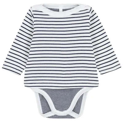 Productafbeelding van Petit Bateau uniseks babyromper met lange mouwen, wit/lichtblauw