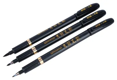 Produktbild von Kalligrafie Stift Set 3 Pinselstifte mit weicher Spitze für Schreiben, Manga, Handlettering (Schwarz)