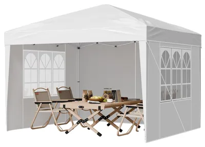 Productafbeelding van VEVOR Opklapbare partytent, 2,95x2,95x2,63m, draagbare paviljoentent, tuintent met zijwanden en ventilatieopeningen, 3 hoogte-instellingen, feesttent, zonbescherming voor evenementen buiten, wit