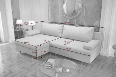 Immagine prodotto di Divano angolare Furnitech SL8 con funzione letto Divano con box letto Divano letto angolare imbottito Set di divani (divano angolare sinistro, SL8-G1B-PMIK-SZ14-4)