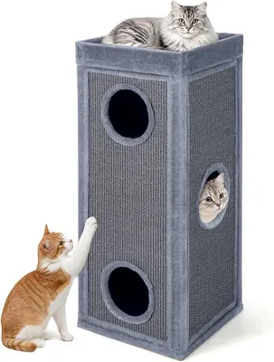 Imagen del producto de Árbol rascador con 3 escondites, color gris claro