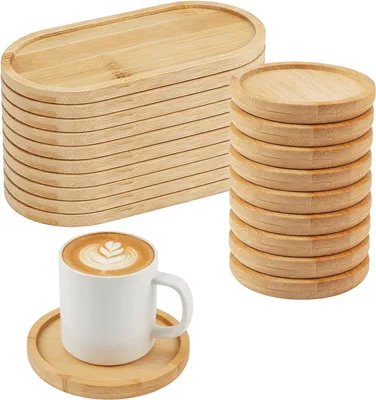 Image de Sous-verres décoratifs en bois - 20 pièces - 10 cm - Dessous de verre ronds et en bambou - Plateau ovale - 17,5 x 8,8 cm - Plateau en bambou