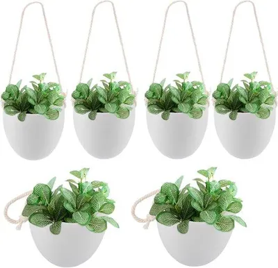 Produktbild von Macramé-Set mit 6 Pflanzhängern - 9 x 9,5 cm - hangende Blumentöpfe - Wandvasen - kleine Hängepflanze - Blumenteller - Hänglampe - Pflanzen - Wanddekoration für Zimmer - Balkon - Garten