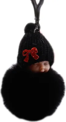 Produktbild von Süßes schlafendes Baby, flauschiges Fell, Plüschpuppe, Anhänger, Schlüsselanhänger, Schlüsselanhänger, Handtasche, Dekoration-Schwarz