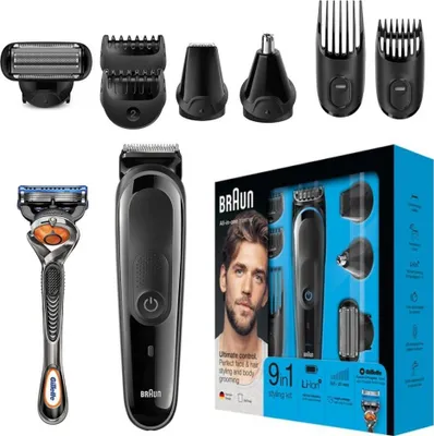 Produktbild von Braun Multigroomer 81679636, Waschbar, Akku, Selbstschärfende Rollen, Schwarz, Blau