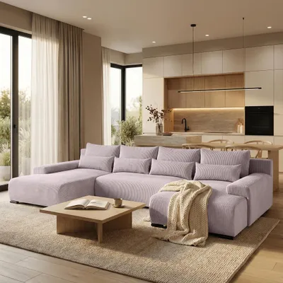 Produktbild von Ecksofa BENNY Rosa U-Form Modernes Polstersofa mit Schlaffunktion und Bettkasten